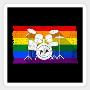 Gay Pride Rainbow Flag - Drum Kit Drummer Shadow design Sticker